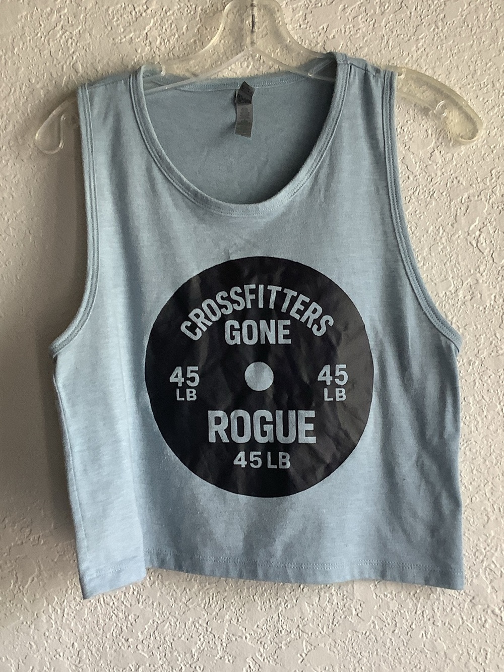 Next Level Apparel Pale Blue Graphic Muscle Tank with Black Plate Print